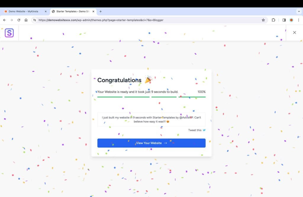 Kinsta screenshot showing how to view your website.