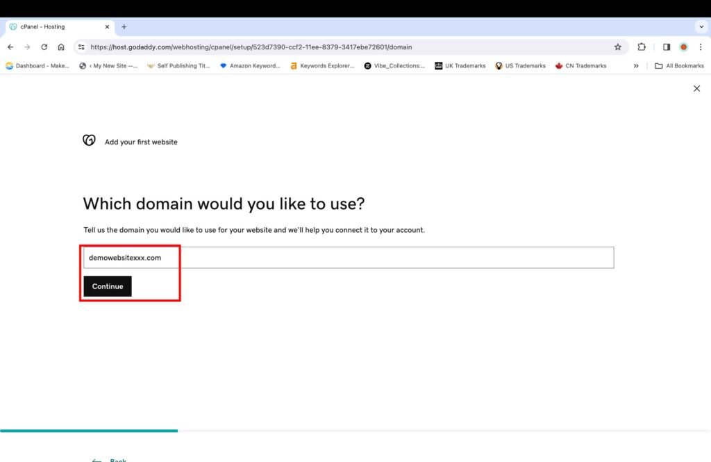 GoDaddy screenshot showing how to add a domain name in order to build a WordPress website.