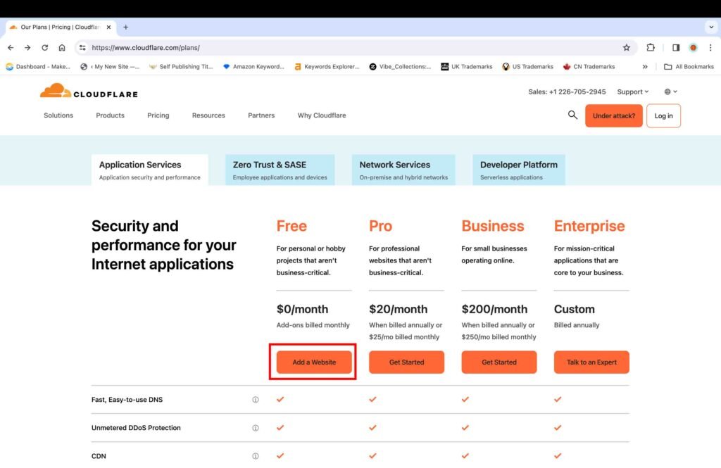 Screenshot showing how to sign up for a Cloudflare account.