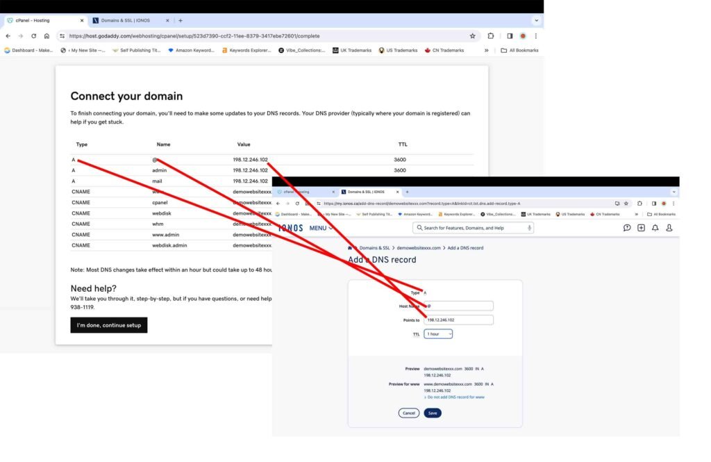 GoDaddy screenshot showing how to connect your domain name.