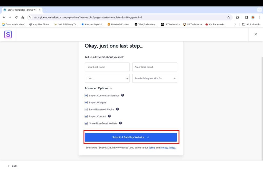 WordPress screenshot showing how to submit your a website.