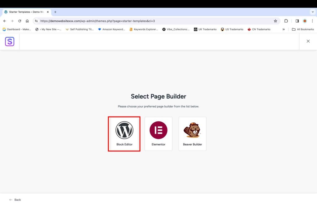 Starter template screenshot showing how different page builder options.