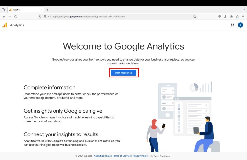 Screenshot showing how to initiate Google Analytics set up for WordPress.